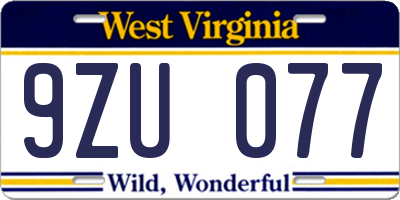 WV license plate 9ZU077