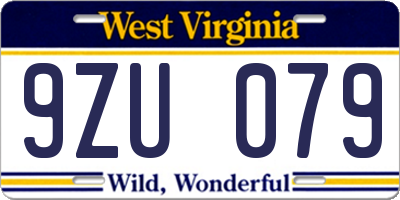 WV license plate 9ZU079