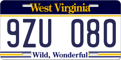 WV license plate 9ZU080