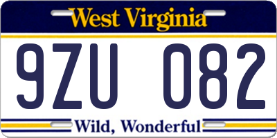 WV license plate 9ZU082