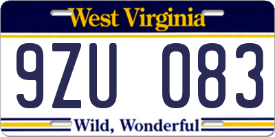 WV license plate 9ZU083