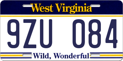 WV license plate 9ZU084
