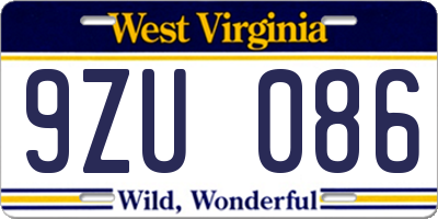 WV license plate 9ZU086