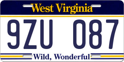 WV license plate 9ZU087