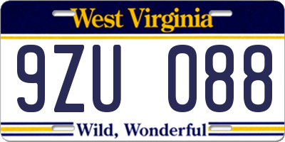 WV license plate 9ZU088