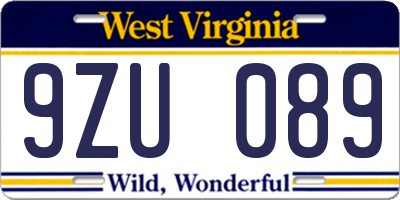 WV license plate 9ZU089