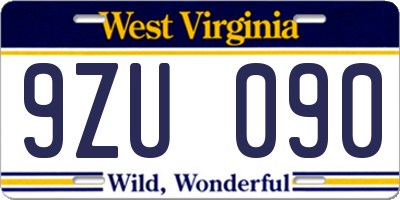 WV license plate 9ZU090