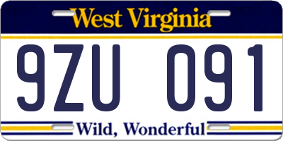 WV license plate 9ZU091