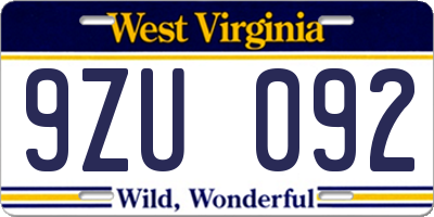 WV license plate 9ZU092