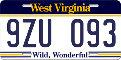 WV license plate 9ZU093