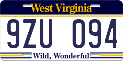 WV license plate 9ZU094