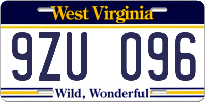 WV license plate 9ZU096