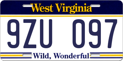 WV license plate 9ZU097