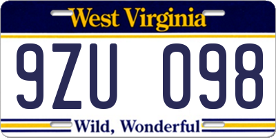 WV license plate 9ZU098