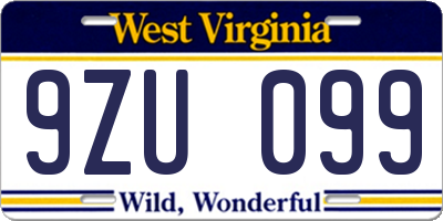 WV license plate 9ZU099