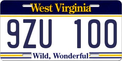WV license plate 9ZU100