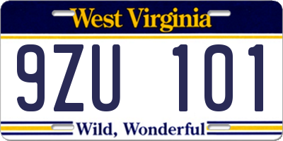 WV license plate 9ZU101