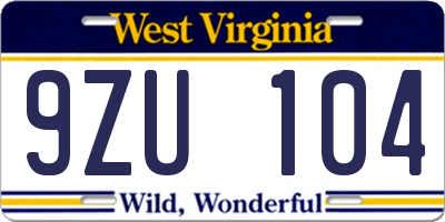 WV license plate 9ZU104