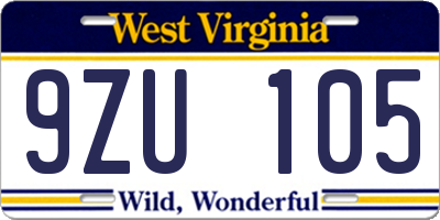 WV license plate 9ZU105