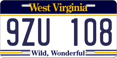 WV license plate 9ZU108