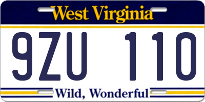 WV license plate 9ZU110