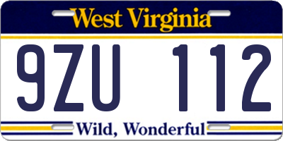 WV license plate 9ZU112