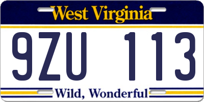 WV license plate 9ZU113