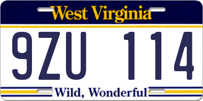 WV license plate 9ZU114