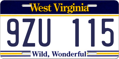 WV license plate 9ZU115