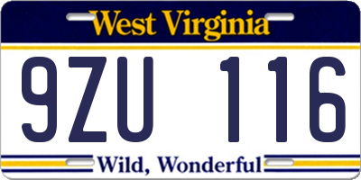 WV license plate 9ZU116