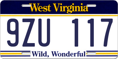 WV license plate 9ZU117