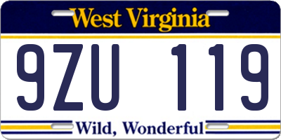 WV license plate 9ZU119