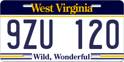 WV license plate 9ZU120