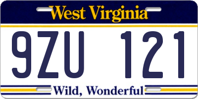 WV license plate 9ZU121