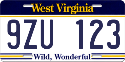 WV license plate 9ZU123