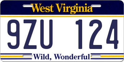 WV license plate 9ZU124
