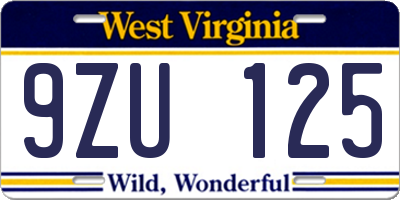 WV license plate 9ZU125