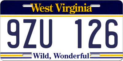 WV license plate 9ZU126