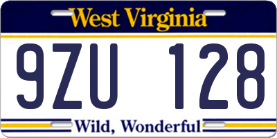 WV license plate 9ZU128