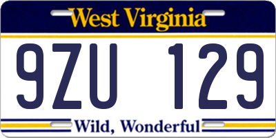 WV license plate 9ZU129