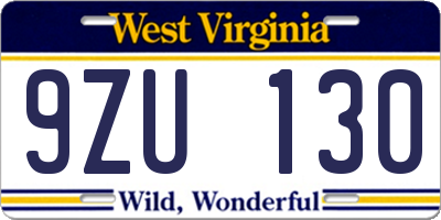 WV license plate 9ZU130