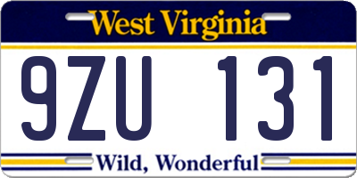 WV license plate 9ZU131