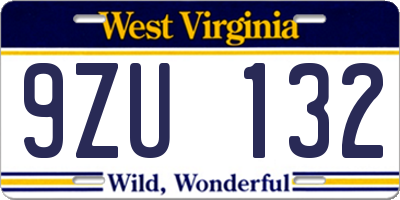 WV license plate 9ZU132