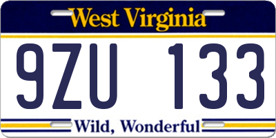 WV license plate 9ZU133