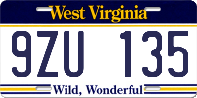 WV license plate 9ZU135