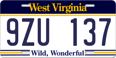 WV license plate 9ZU137