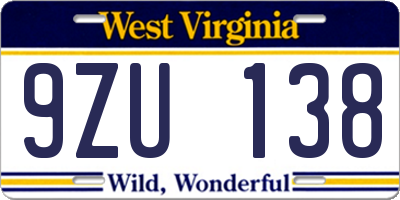 WV license plate 9ZU138