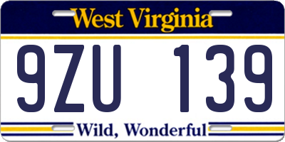 WV license plate 9ZU139