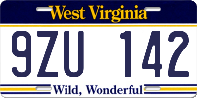WV license plate 9ZU142