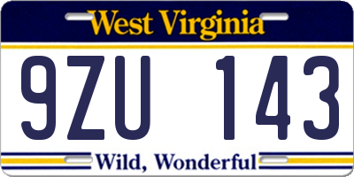 WV license plate 9ZU143